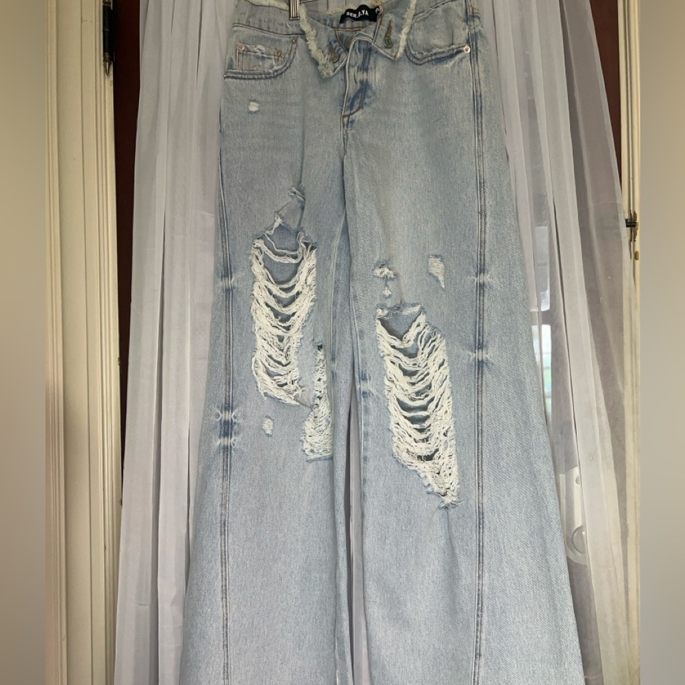 SER.O.YA Light Blue Distressed Flare Jeans